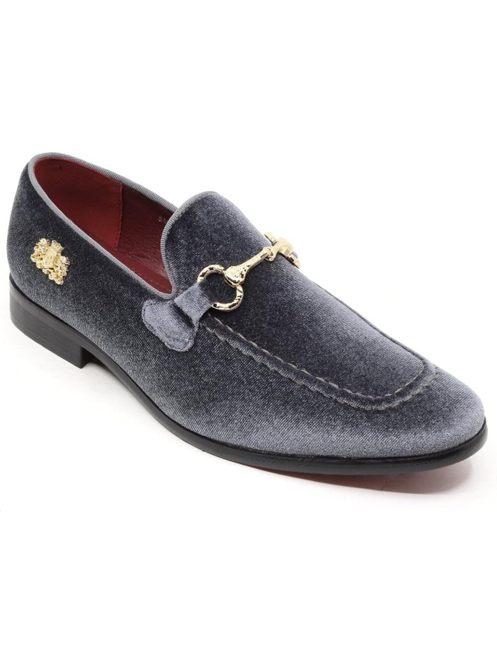 Metrocharm Men's Grey Rubber Velvet Loafers Gold Buckle Slip On Classic Shoes